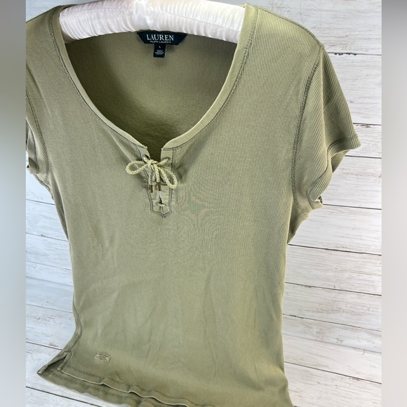 Lauren ralpah lauren green Ribbed Short Sleeve top for women Size Large - Picture 3 of 12